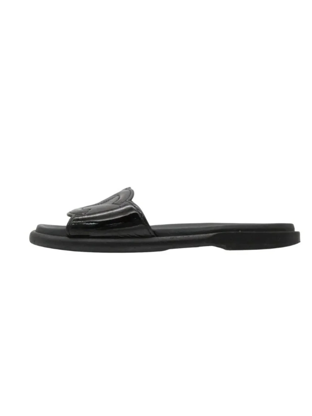 Chanel Beach Sandals Slide Flat CC Logo Enamel Patent Leather Black